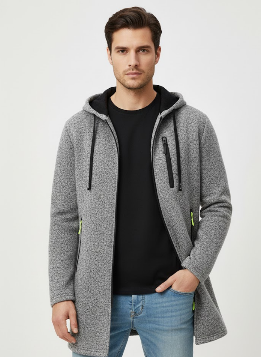Giacca in Maglia con Cappuccio Uomo | Giacca Autunnale Invernale Casual con Cerniera