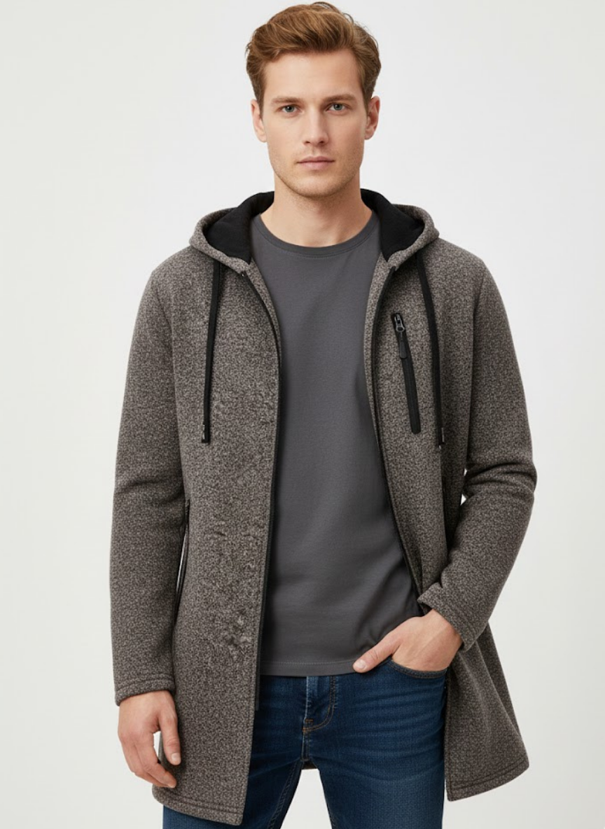 Giacca in Maglia con Cappuccio Uomo | Giacca Autunnale Invernale Casual con Cerniera