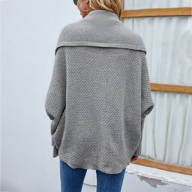 Knitted Oversized Cardigan with Draped Collar | Emilia