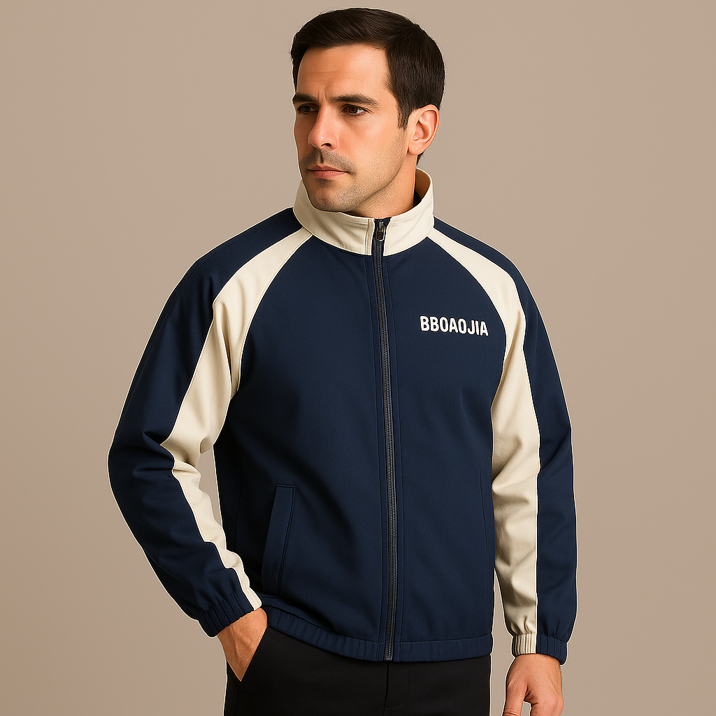 Giacca sportiva blu con zip e colletto alto | Stile casual giapponese | Uomo