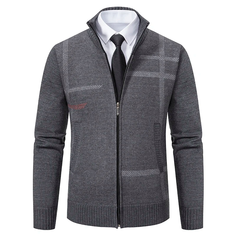 Cardigan Uomo Invernale con Cerniera | Maglia a Collo Alto in Maglia Morbida | Stile Casual Elegante | Colore Grigio | Davide