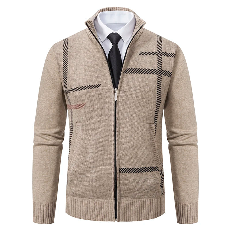Cardigan Uomo Invernale con Cerniera | Maglia a Collo Alto in Maglia Morbida | Stile Casual Elegante | Colore Grigio | Davide