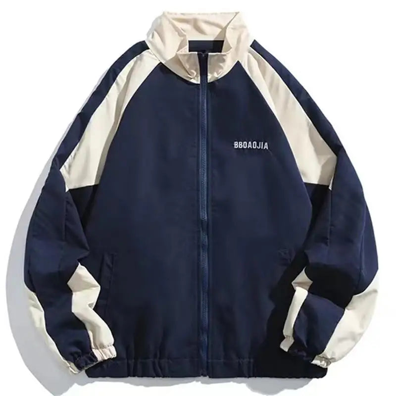 Giacca sportiva blu con zip e colletto alto | Stile casual giapponese | Uomo