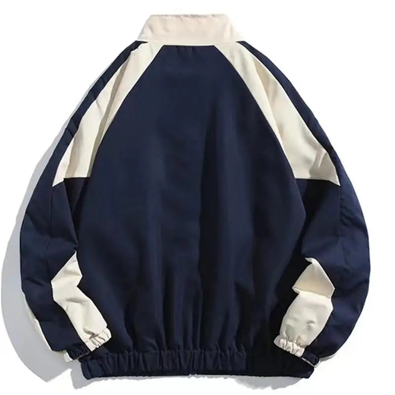 Giacca sportiva blu con zip e colletto alto | Stile casual giapponese | Uomo