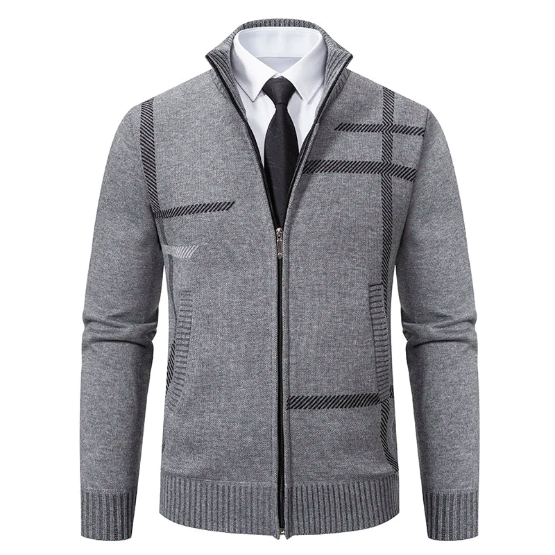 Cardigan Uomo Invernale con Cerniera | Maglia a Collo Alto in Maglia Morbida | Stile Casual Elegante | Colore Grigio | Davide