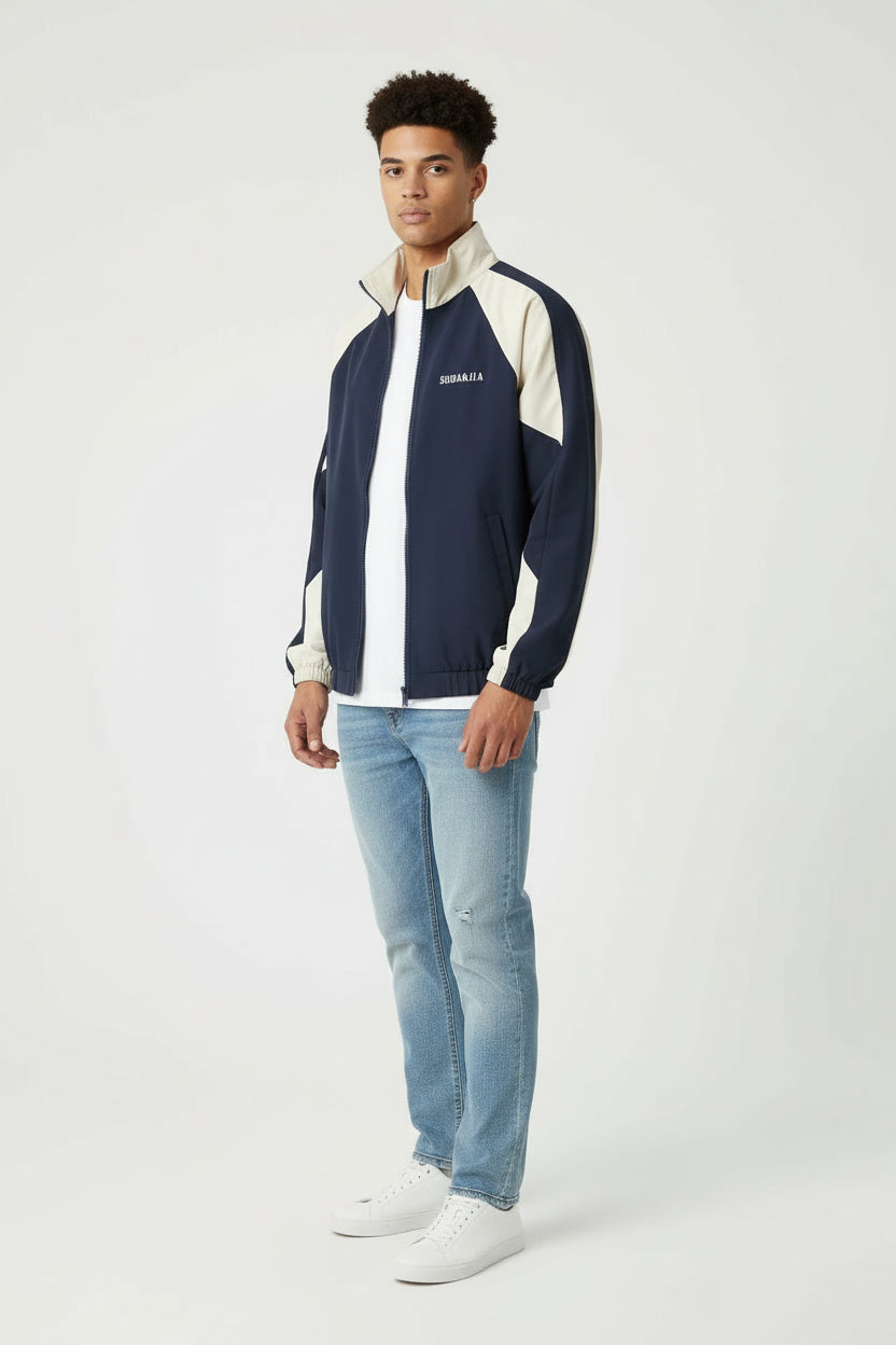Giacca sportiva blu con zip e colletto alto | Stile casual giapponese | Uomo