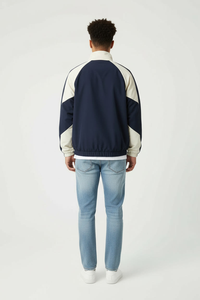 Giacca sportiva blu con zip e colletto alto | Stile casual giapponese | Uomo