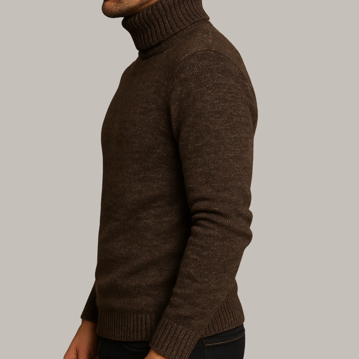 Maglione Dolcevita Uomo Invernale | Pullover Slim Fit In Pile Morbido Vintage | Maglione Elasticizzato Marrone Uomo