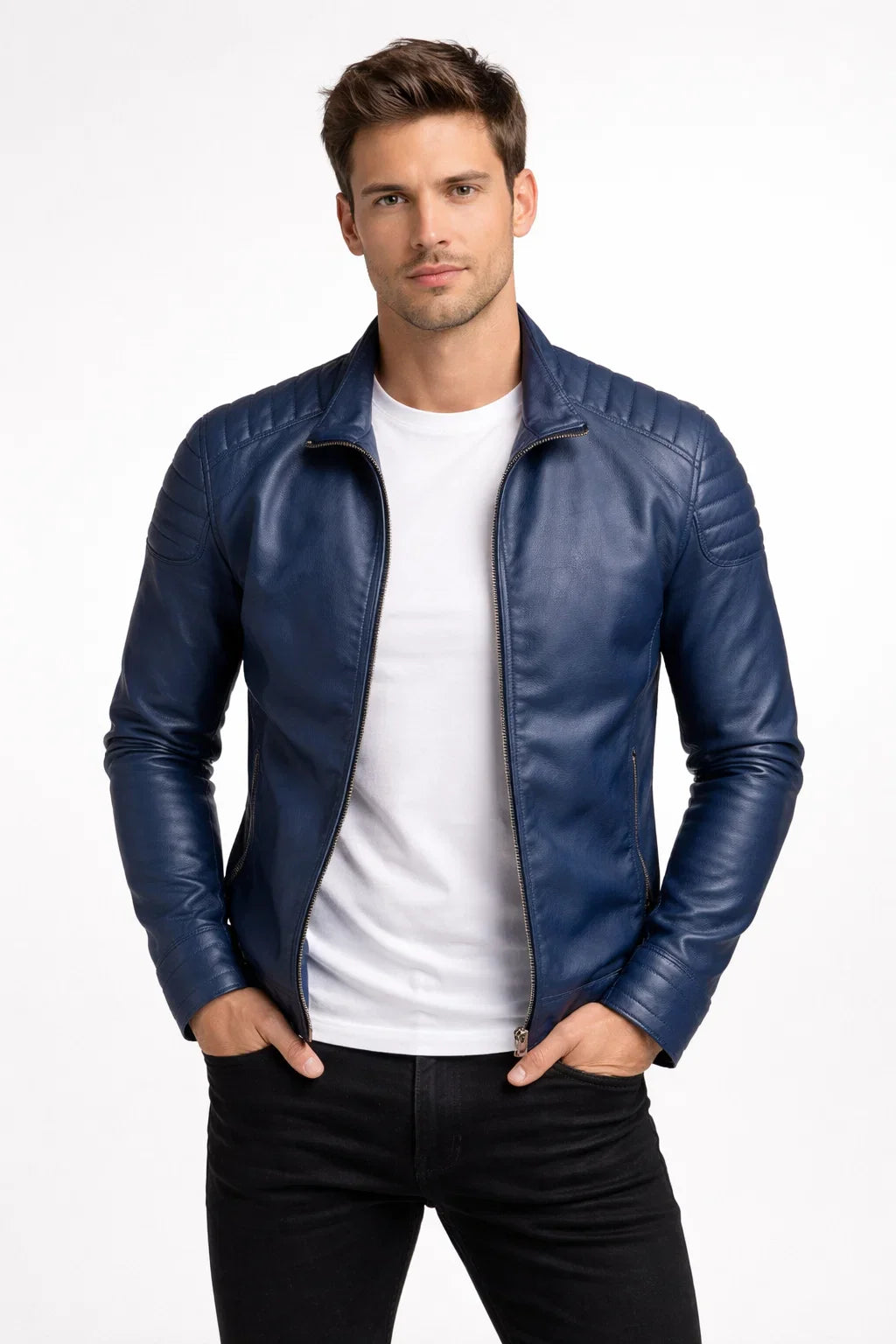 Giacca in Pelle Uomo | Slim Fit con Collo Alto