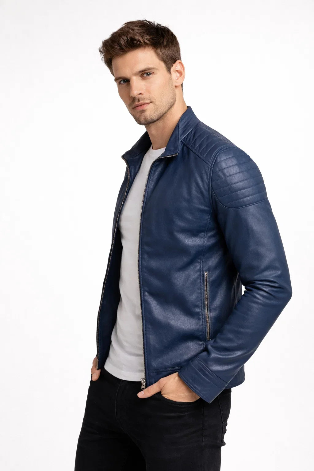 Giacca in Pelle Uomo | Slim Fit con Collo Alto