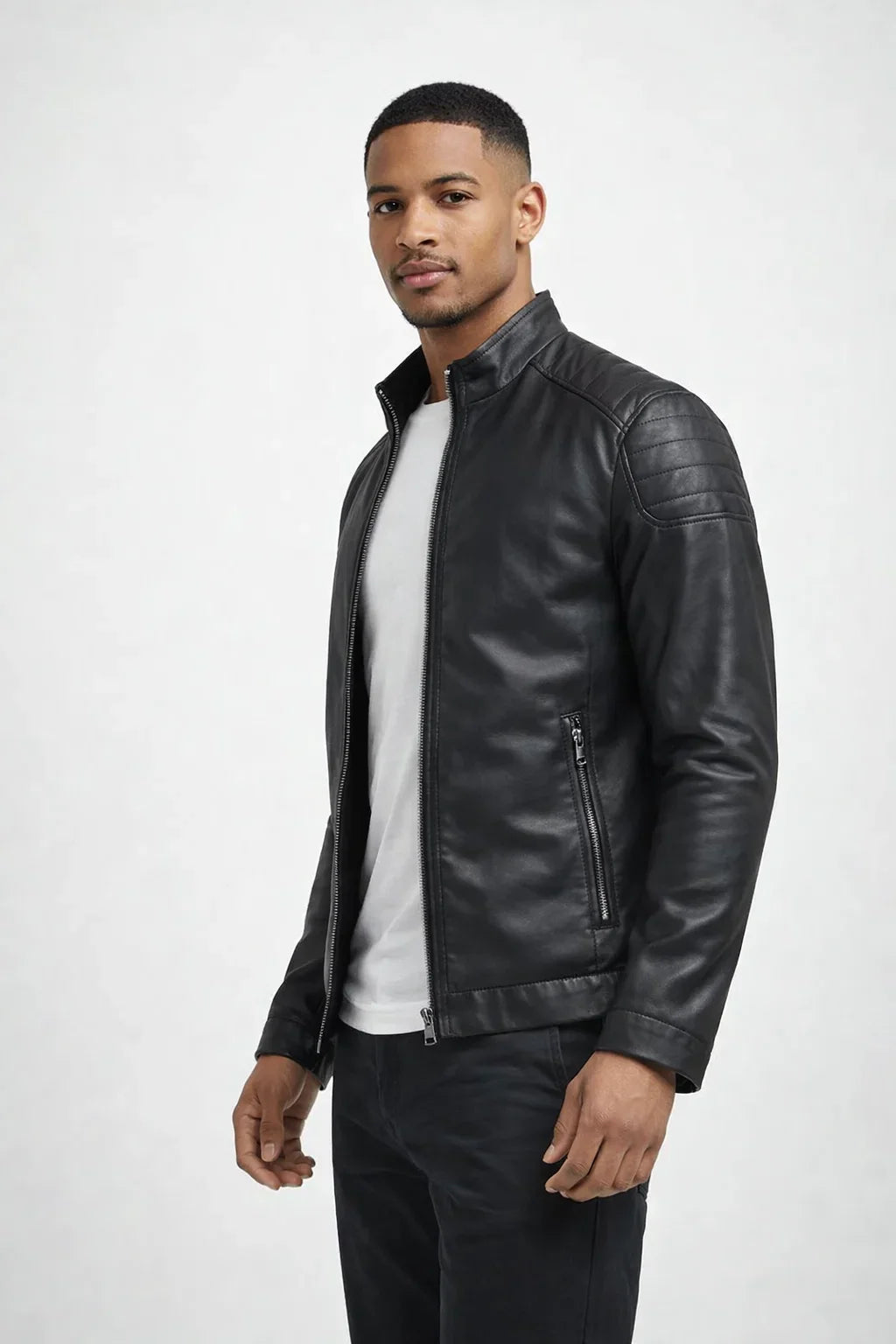 Giacca in Pelle Uomo | Slim Fit con Collo Alto