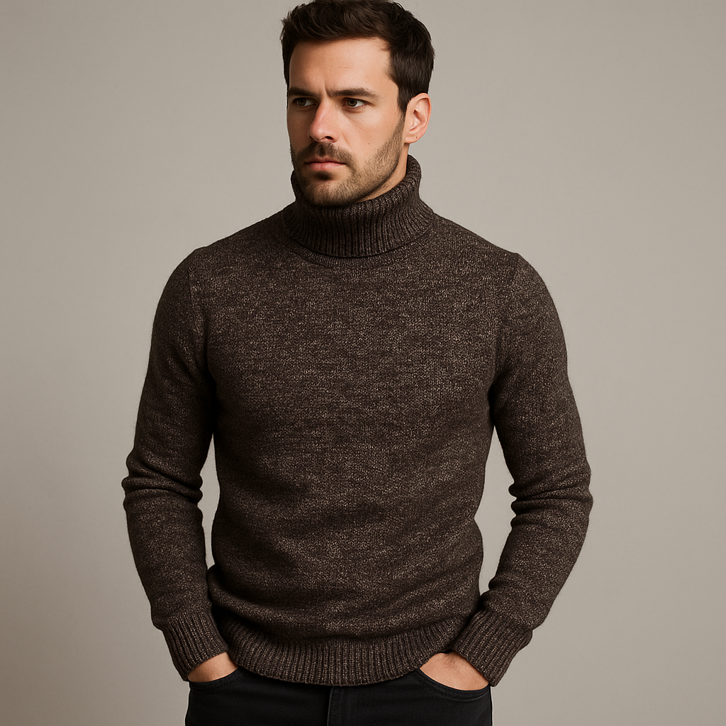 Maglione Dolcevita Uomo Invernale | Pullover Slim Fit In Pile Morbido Vintage | Maglione Elasticizzato Marrone Uomo