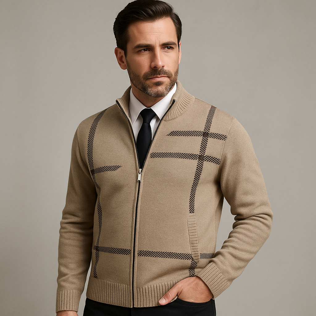 Cardigan Uomo Invernale con Cerniera | Maglia a Collo Alto in Maglia Morbida | Stile Casual Elegante | Colore Grigio | Davide