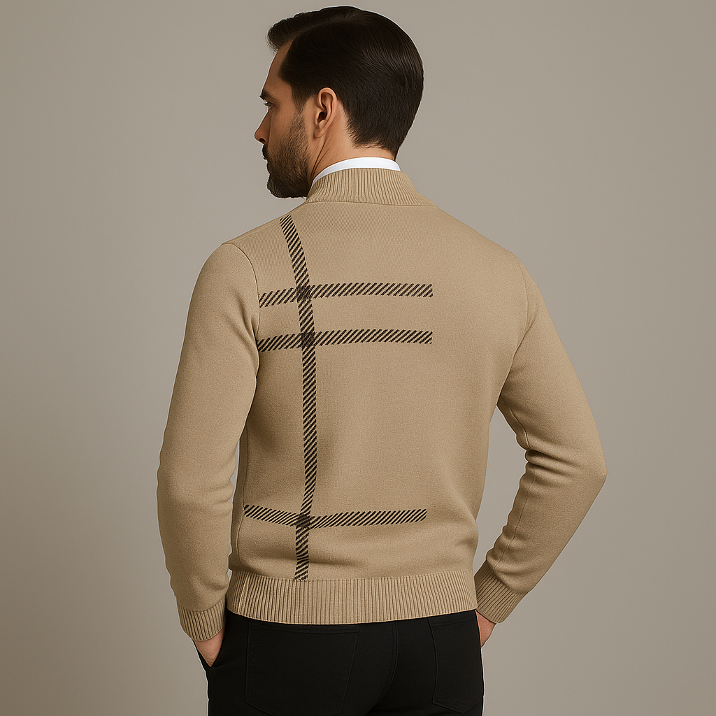 Cardigan Uomo Invernale con Cerniera | Maglia a Collo Alto in Maglia Morbida | Stile Casual Elegante | Colore Grigio | Davide