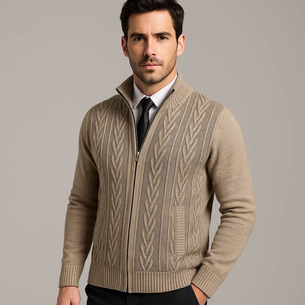 Cardigan Uomo con Cerniera | Maglione Invernale Collo Alto in Cotone | Stile Casual Elegante